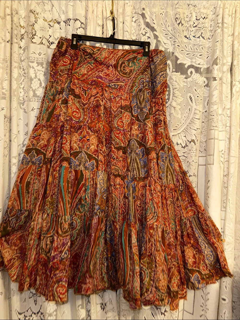 Lauren Ralph Lauren Paisley Tiered Maxi Skirt in Rust, Olive & Teal - Picture 6 of 6